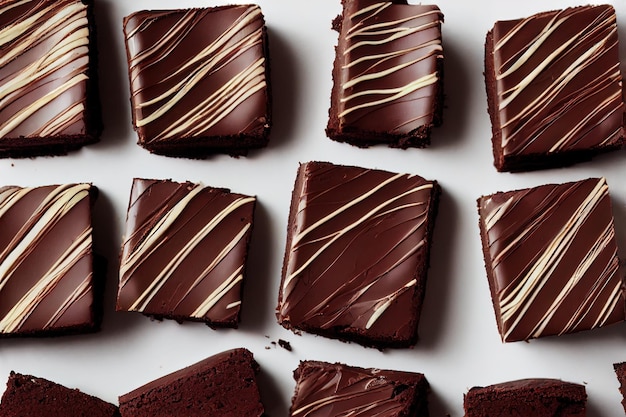 Vue de dessus des carrés de brownie au chocolat