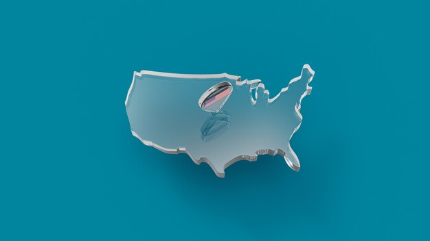 Vue de dessus de la carte des États-Unis avec rendu 3d en cristal avec fond de couleur