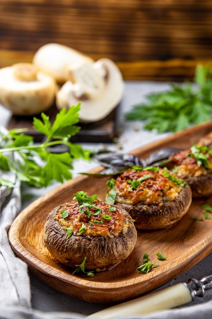 vue de dessus champignons champignons farcis