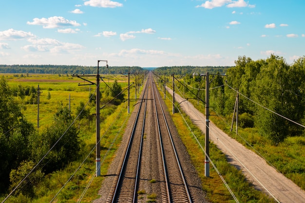 Vue de dessus de chemin de fer et forêt