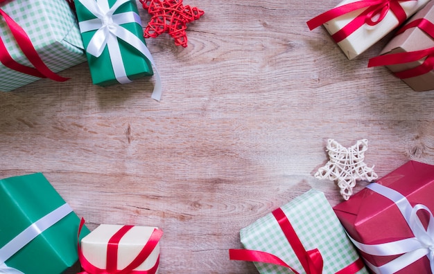 Photo vue de dessus, composition de noël, fête de noël.