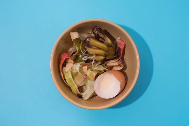 Photo vue de dessus sur le concept de cuisson des déchets