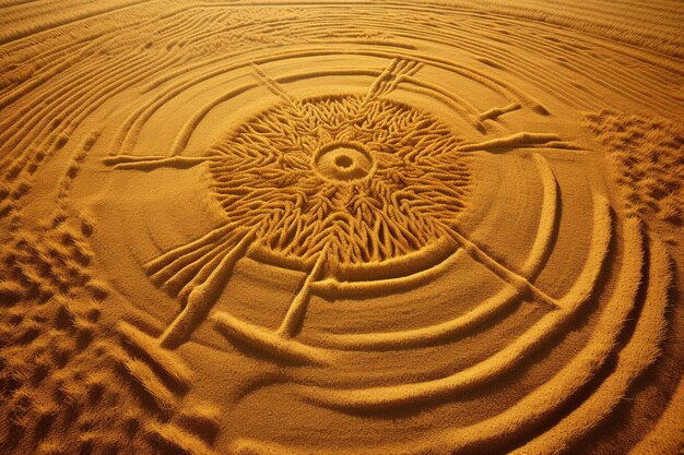 Photo vue de dessus d'un crop circle élaboré dans un champ de blé