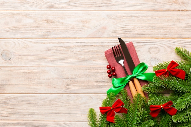 Vue De Dessus Des Décorations De Noël Sur Bois