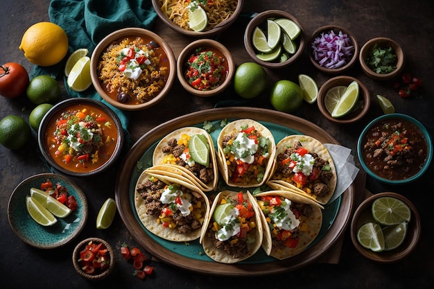 Photo vue de dessus une délicieuse cuisine mexicaine prête à être servie