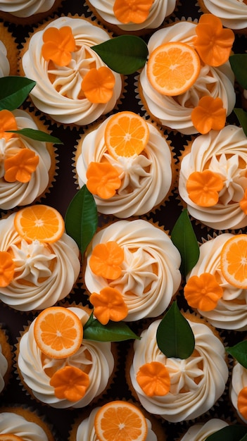 Vue de dessus sur de délicieux cupcakes à l'orange