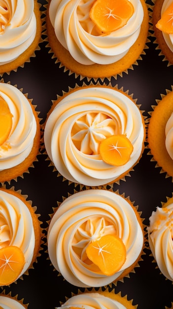 Vue de dessus sur de délicieux cupcakes à l'orange