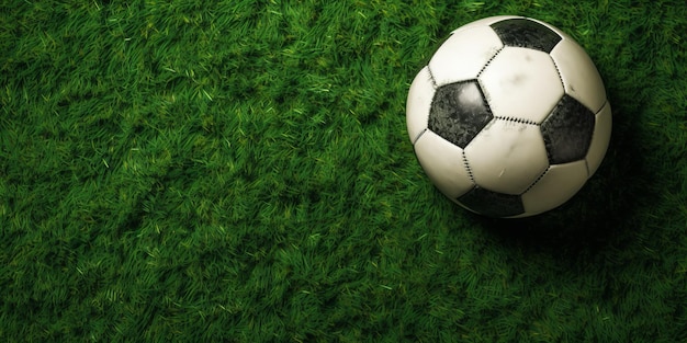 Vue de dessus du ballon de football qui se trouve sur l'herbe verte Belle image d'illustration AI générative