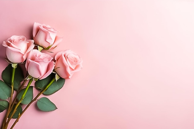 Vue de dessus du cadre composé de fleurs roses roses avec espace de copie généré par Ai