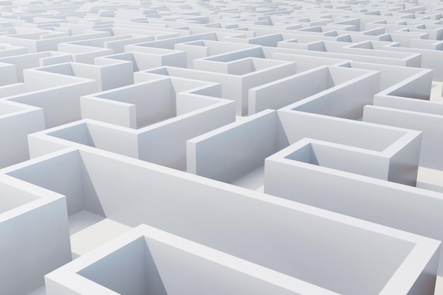 Vue de dessus du labyrinthe blanc. rendu 3d.