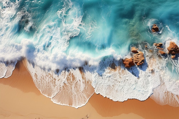 La vue de dessus du littoral élégant capture la douce vague de l'océan sur la beauté des plages de sable fin