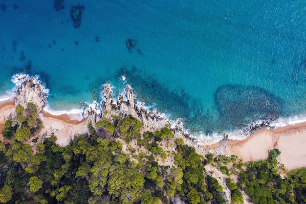 Vue de dessus du littoral avec plage et criques