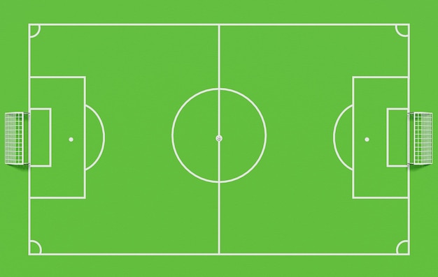 Vue de dessus du terrain de football vide Portes de football rendu 3d