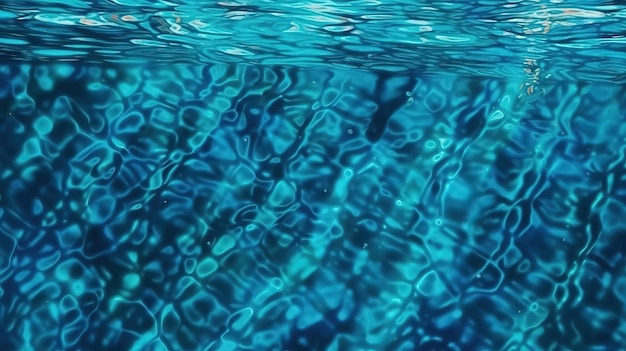 Vue de dessus de l'eau bleue pure dans la piscine avec des reflets de lumière ai générative