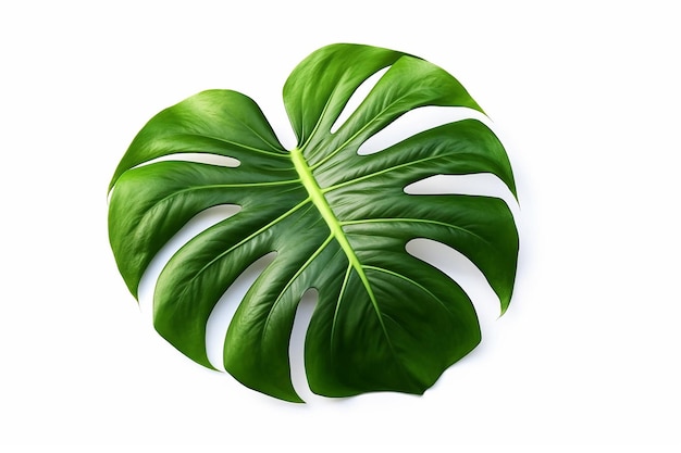 Une vue de dessus de feuille de Monstera isolée sur fond blanc