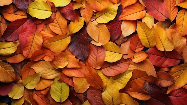 Vue de dessus des feuilles rouges orange et jaunes fond feuilles tombées en automne