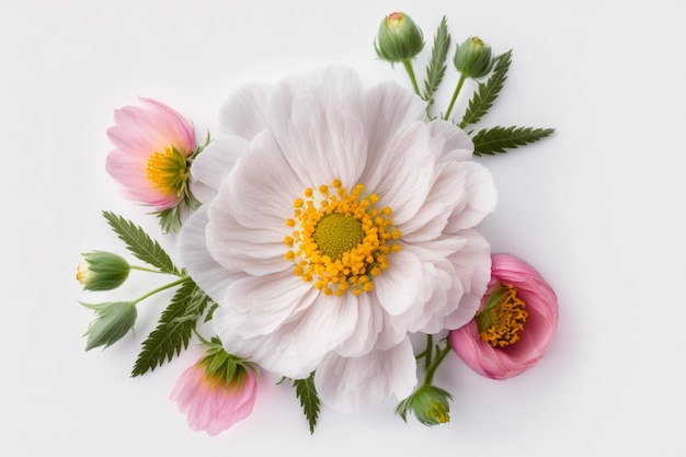 Vue de dessus des fleurs avec fond blanc, image HD