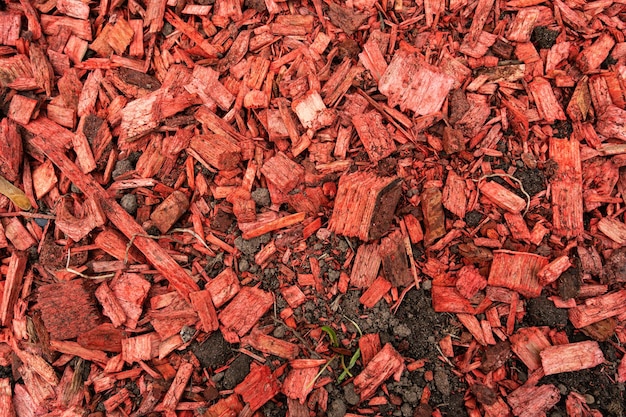 Vue de dessus de fond en bois de texture de copeaux de bois rouge