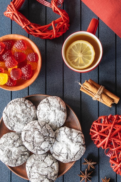 vue de dessus de fond de cookies saint valentin