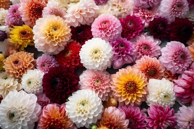 Vue de dessus de fond de fleurs de chrysanthème coloré
