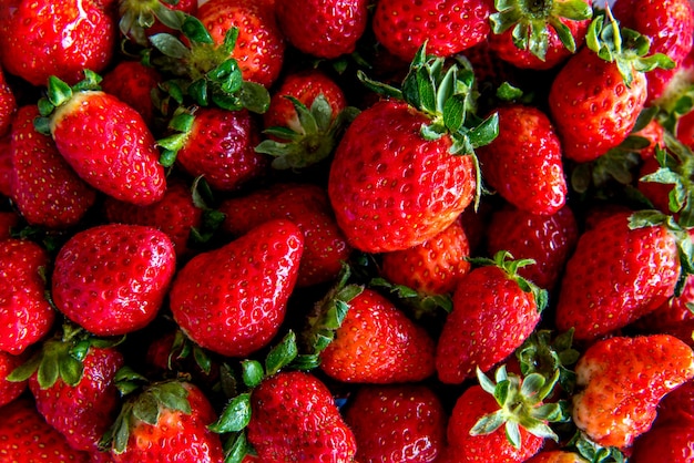 Vue de dessus de fond de texture fraises rouges.