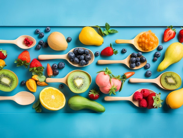 Vue de dessus des fruits biologiques frais Composition des fruits AI générative