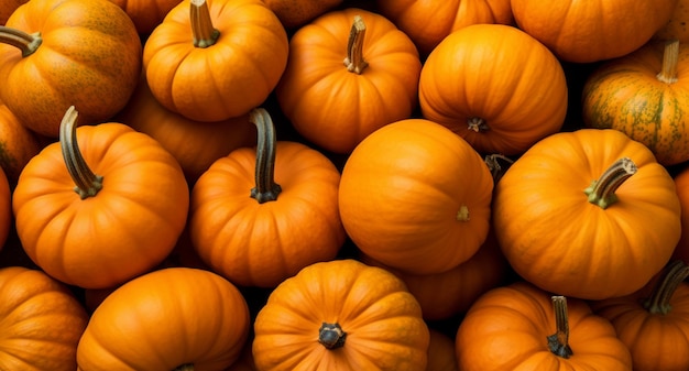 vue de dessus d'un grand nombre de citrouilles orange