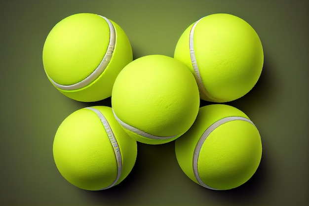 Vue de dessus groupe de balles de tennis Generative Ai