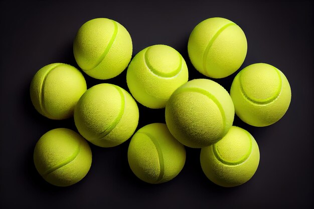 Vue de dessus groupe de balles de tennis Generative Ai