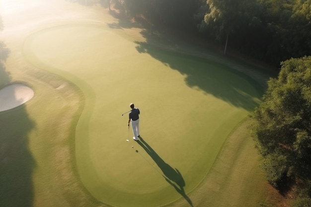 Photo vue de dessus l'homme jouant au golf sur le parcours