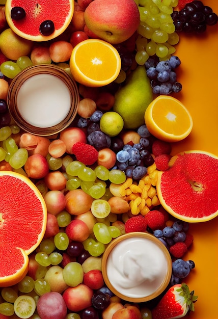 Vue de dessus d'illustaion mix aliments santé baies et fruits