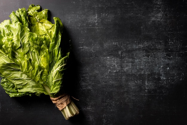 Photo vue de dessus kale blettes sur table avec copie-espace