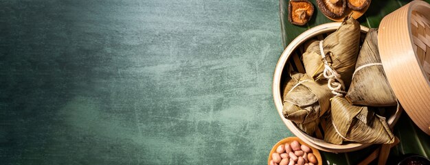 Vue de dessus de la maison chinoise asiatique Zongzi - boulette de riz nourriture pour Dragon Boat Festival