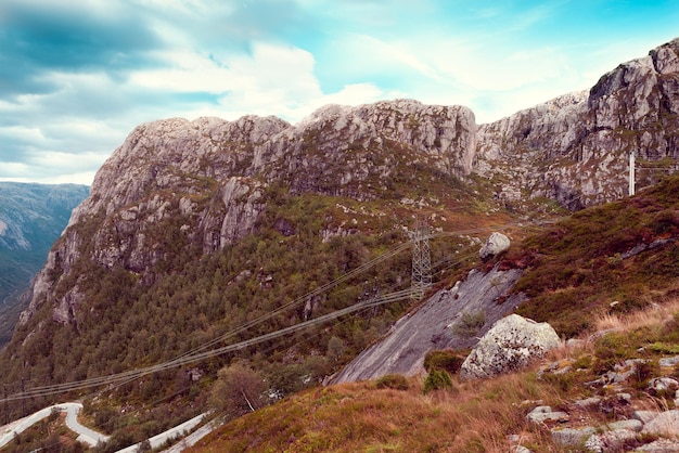 Vue de dessus des montagnes norvégiennes avec des routes sinueuses