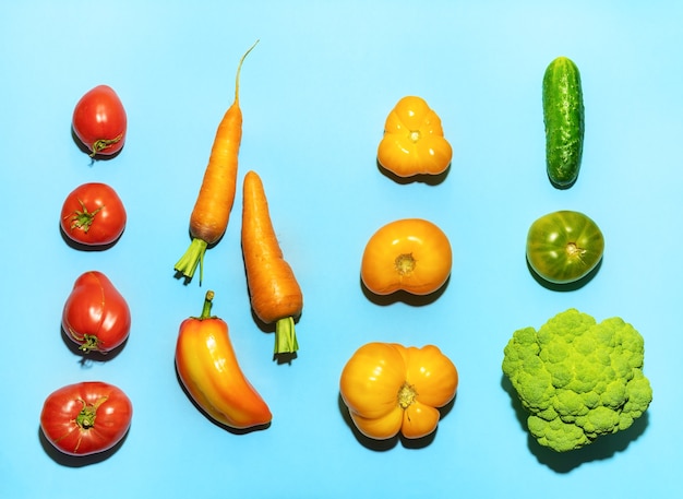 Photo vue de dessus nourriture knolling de légumes frais de la ferme