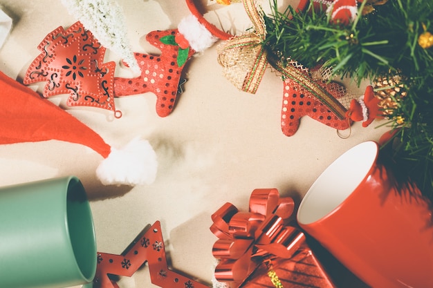 Vue de dessus de l'objet de Noël avec fond d'espace de copie