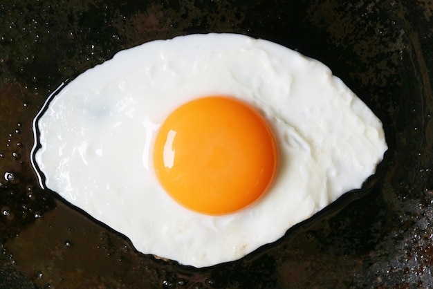 Vue de dessus d'un œuf au plat frit dans une poêle