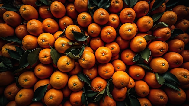 vue de dessus des oranges avec des feuilles vertes