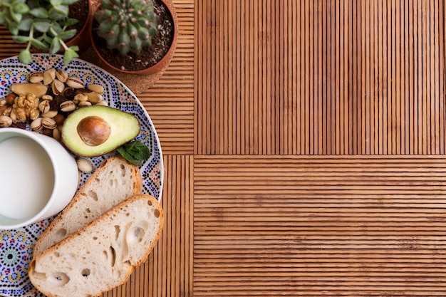 Vue de dessus petit-déjeuner sain espace copie