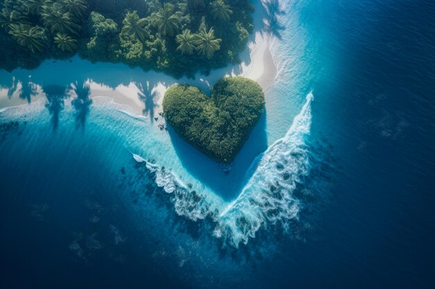 Photo vue de dessus d'une petite île exotique avec une mer turquoise profonde et émeraude
