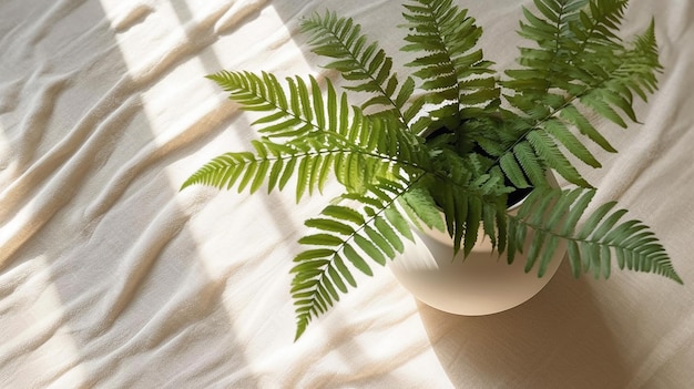 Vue de dessus plante de fougère tropicale verte en céramique blanche AI générative