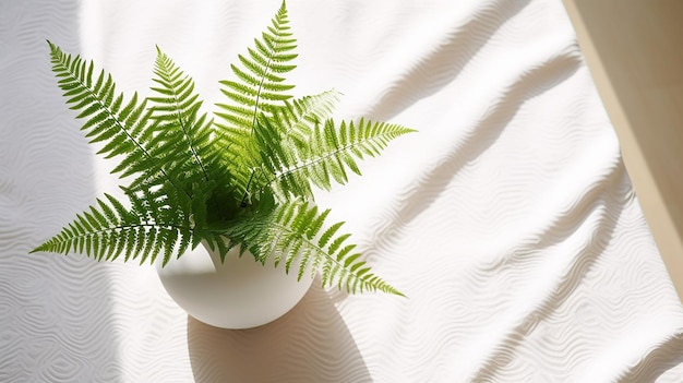 Vue de dessus plante de fougère tropicale verte en céramique blanche AI générative