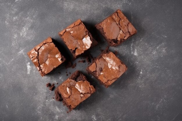 Vue de dessus de plusieurs morceaux de brownie coupés en carrés générative ai