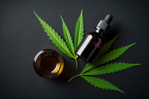 Photo vue de dessus d'un produit de soin avec cbd oil cannabis generative ai