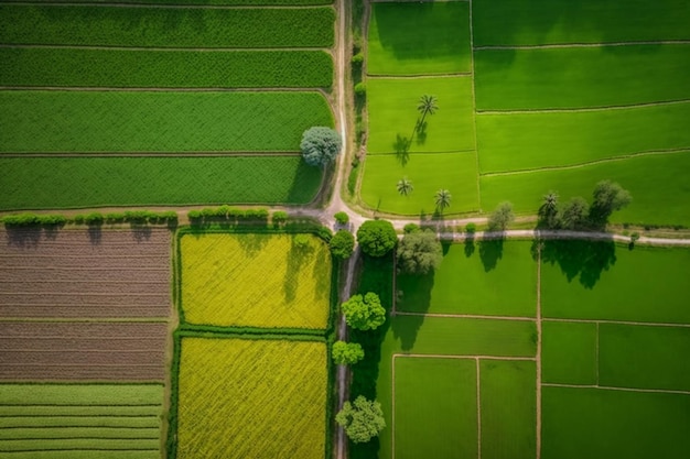 Vue de dessus des rizières AI générative