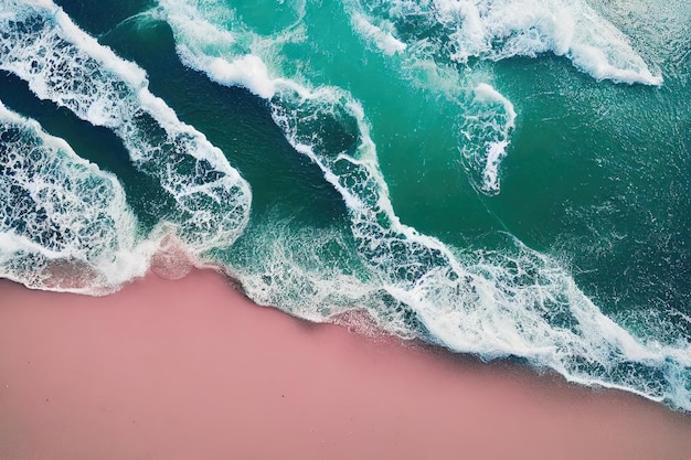 Vue de dessus spectaculaire depuis une photo de drone de la belle plage rose