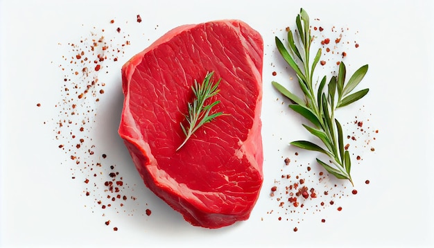 Vue de dessus de steak de boeuf cru frais isolé sur blanc AI générative