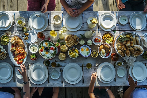 Vue de dessus sur une table pleine de nourriture