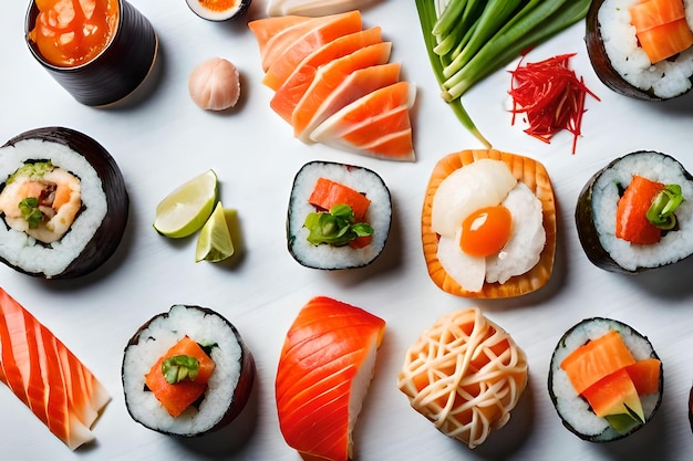 Vue de dessus table de sushi