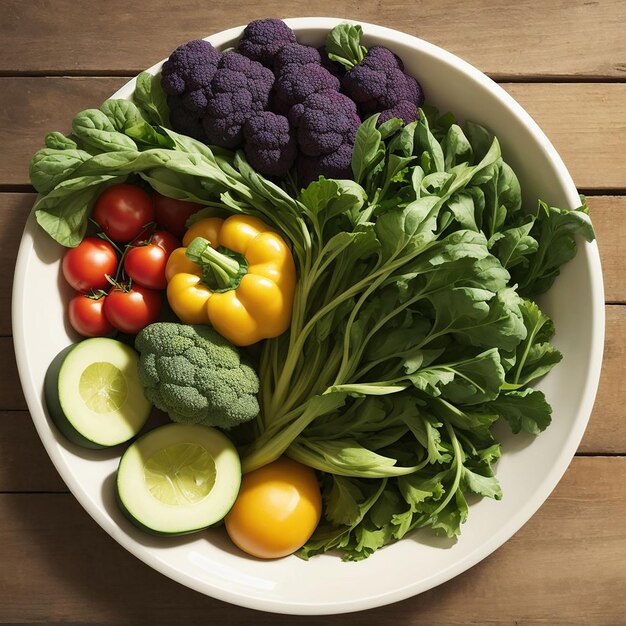 vue de dessus d'un tas de légumes dans un bol